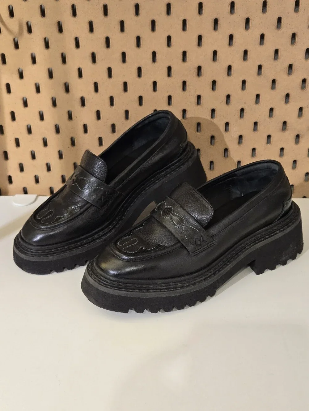 Free People Black Leather Chunky Penny Loafers